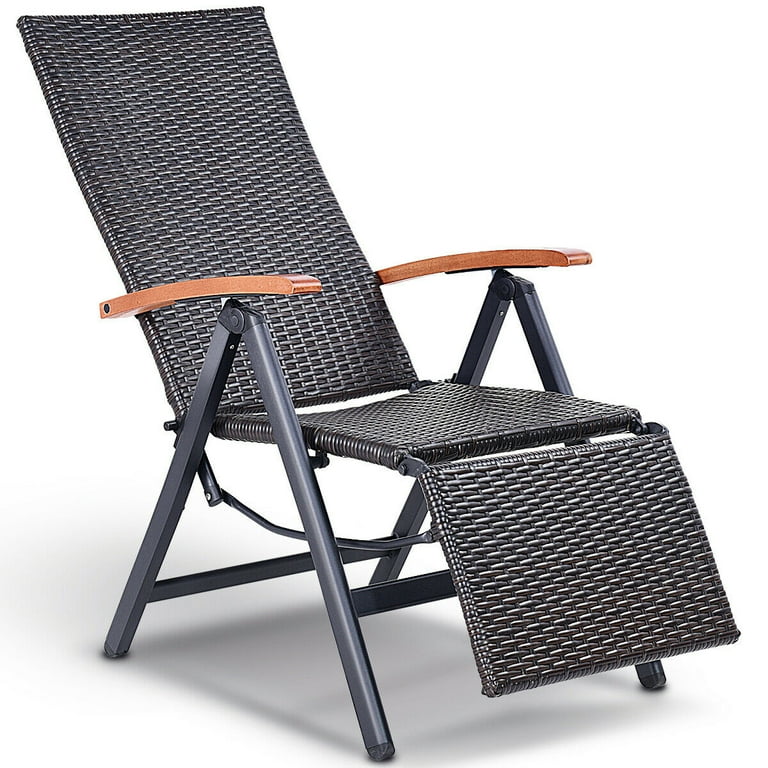 Costway patio folding back adjustable aluminum rattan chair lounger recliner garden discount
