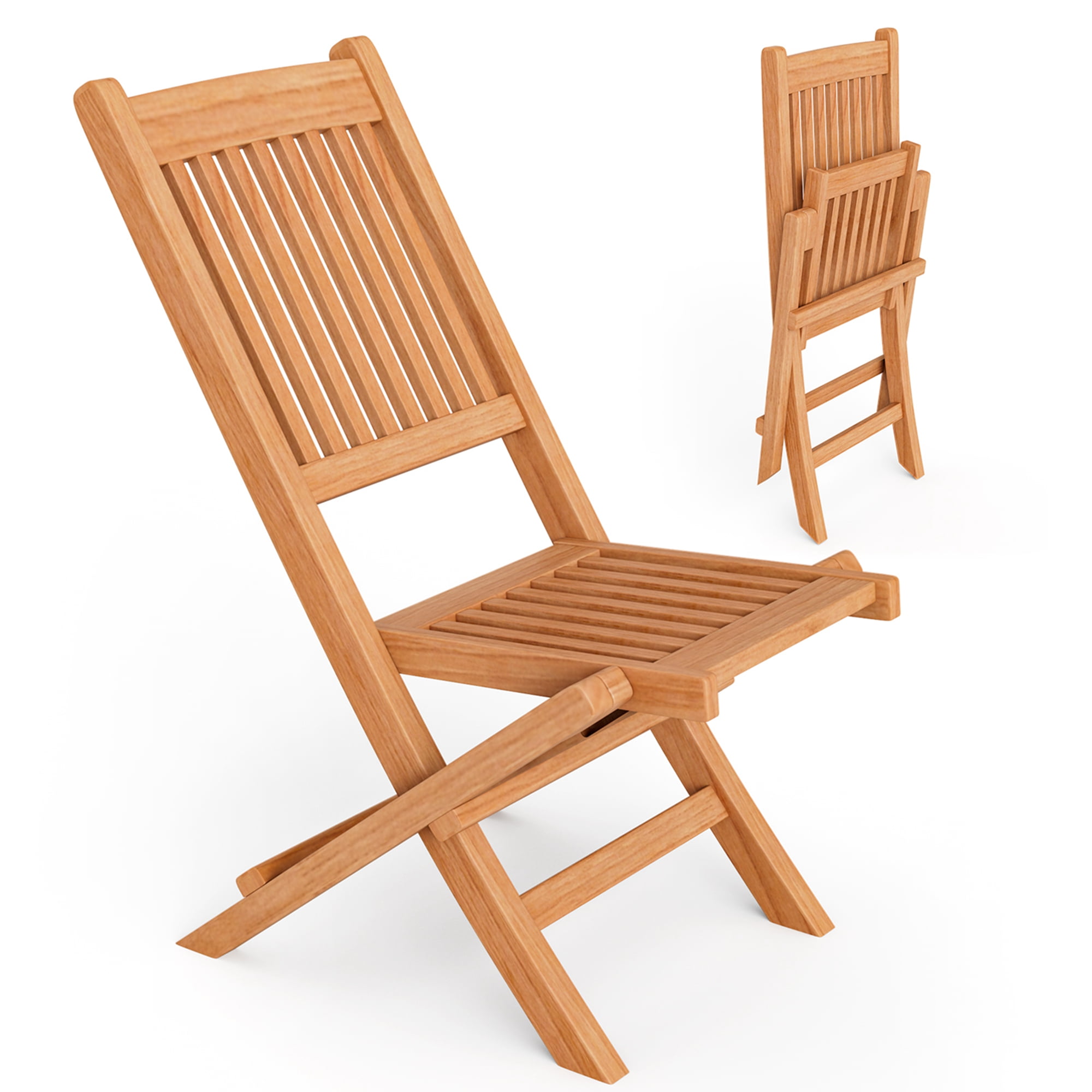 Natural Teak Wood Armless Folding Patio Chair