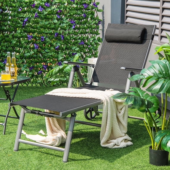 Costway Patio Folding Chaise Lounge Chair Aluminum Recliner Back Adjust Wheels