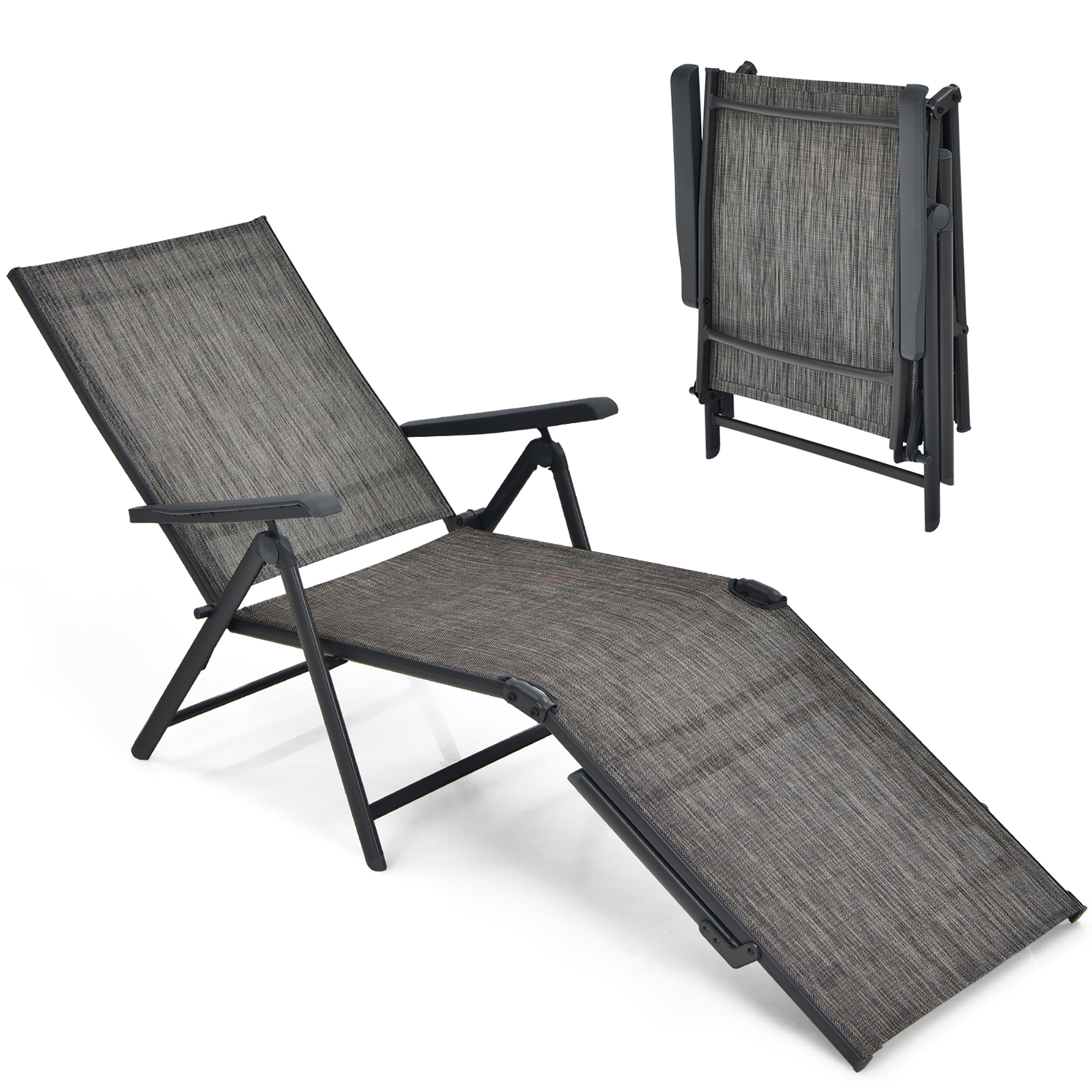 Costway Patio Folding Chaise Lounge Chair, Outdoor Portable Reclining
