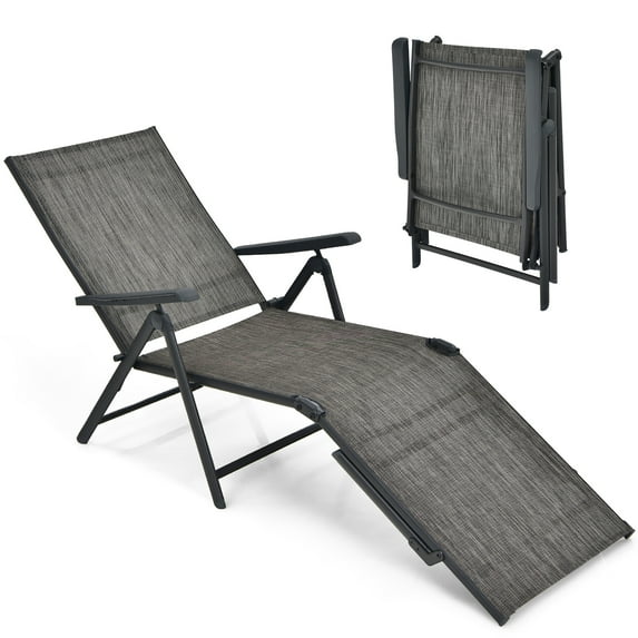 Costway Patio Folding Chaise Lounge Chair Outdoor Portable Reclining Lounger Beach Grey