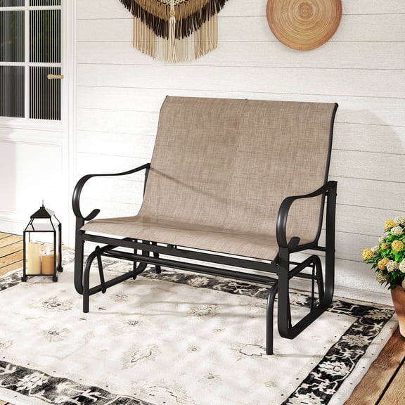 Costway Patio Gilder Bench 2-Person Fabric Rocking Chair with High Backrest Brown