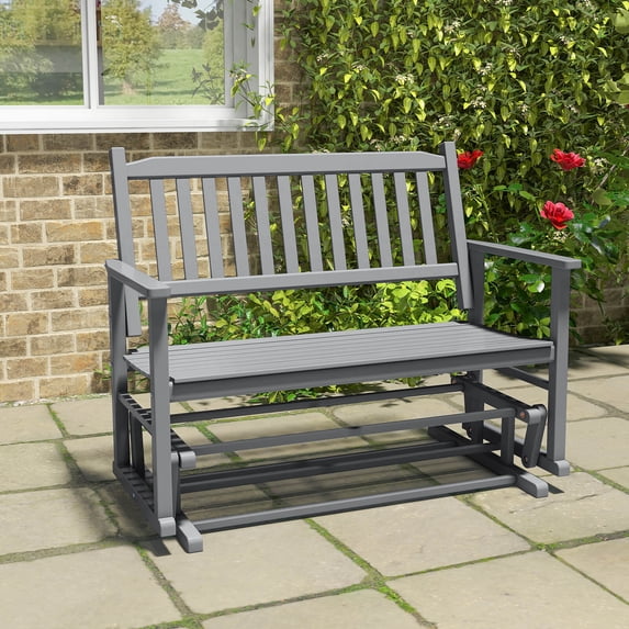 Costway Patio Glider Loveseat Chair Swing Rocking Bench with Slatted Seat & Curved Backrest Gray