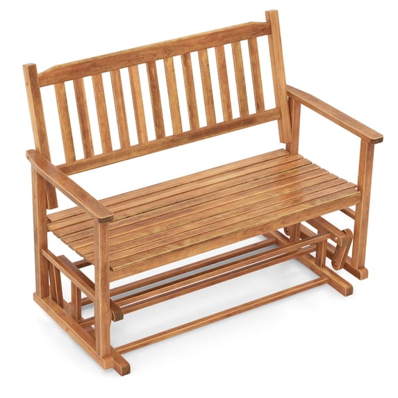 Costway Patio Glider Loveseat Chair Swing Rocking Bench with Slatted Seat & Curved Backrest Natural