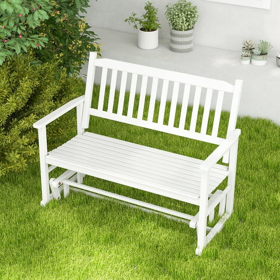 Costway Patio Glider Loveseat Chair Swing Rocking Bench with Slatted Seat & Curved Backrest White