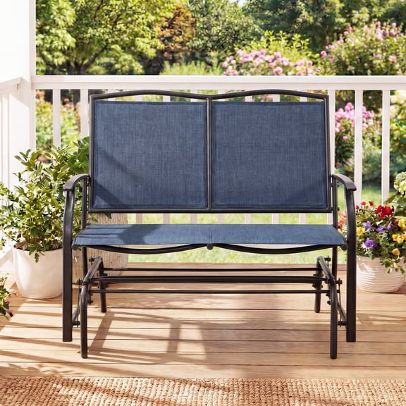 Costway Patio Glider Rocking Bench Double 2 Person Chair Loveseat Garden Gray Blue