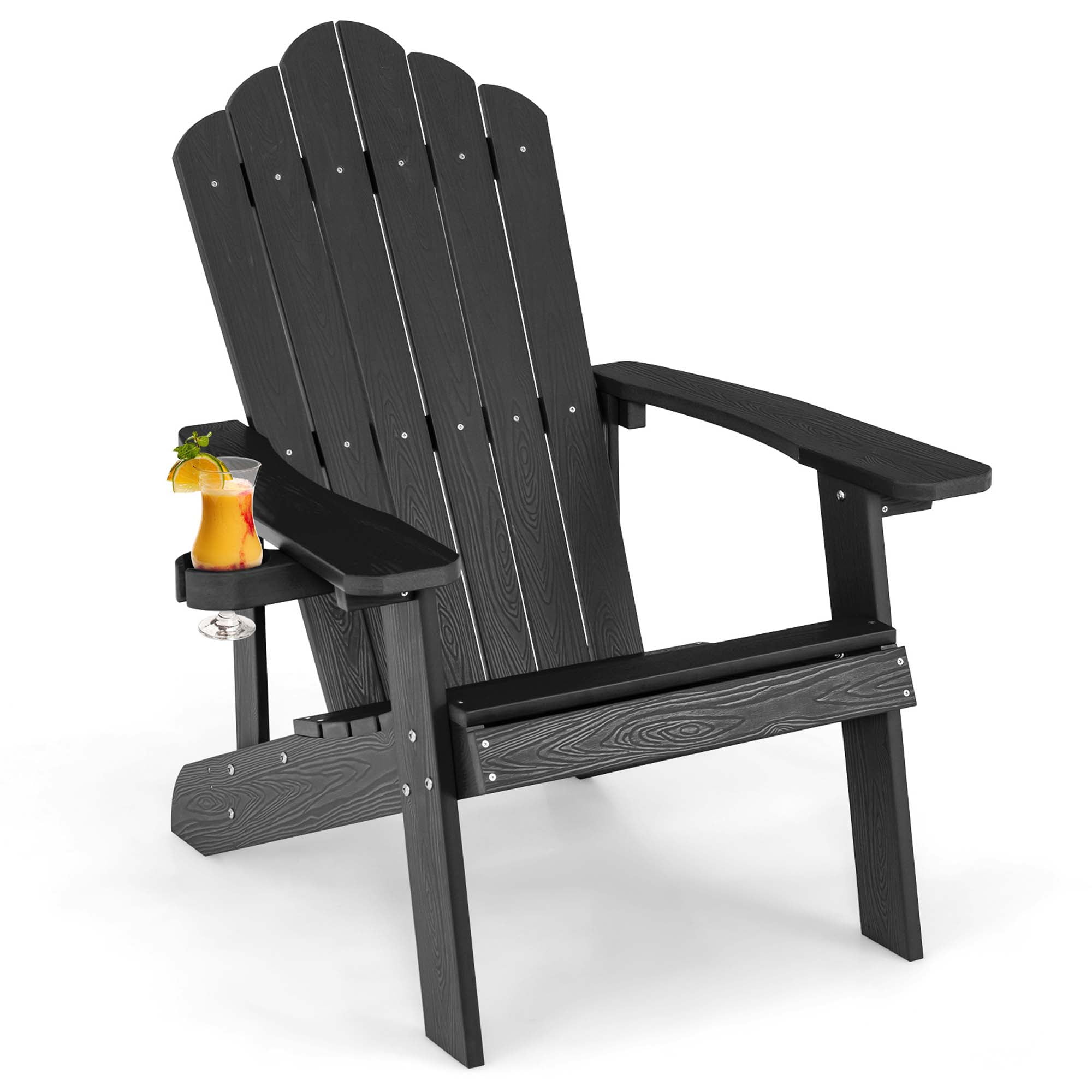 Costway Heavy Duty Patio Adirondack Chair with Cup Holder, Weather