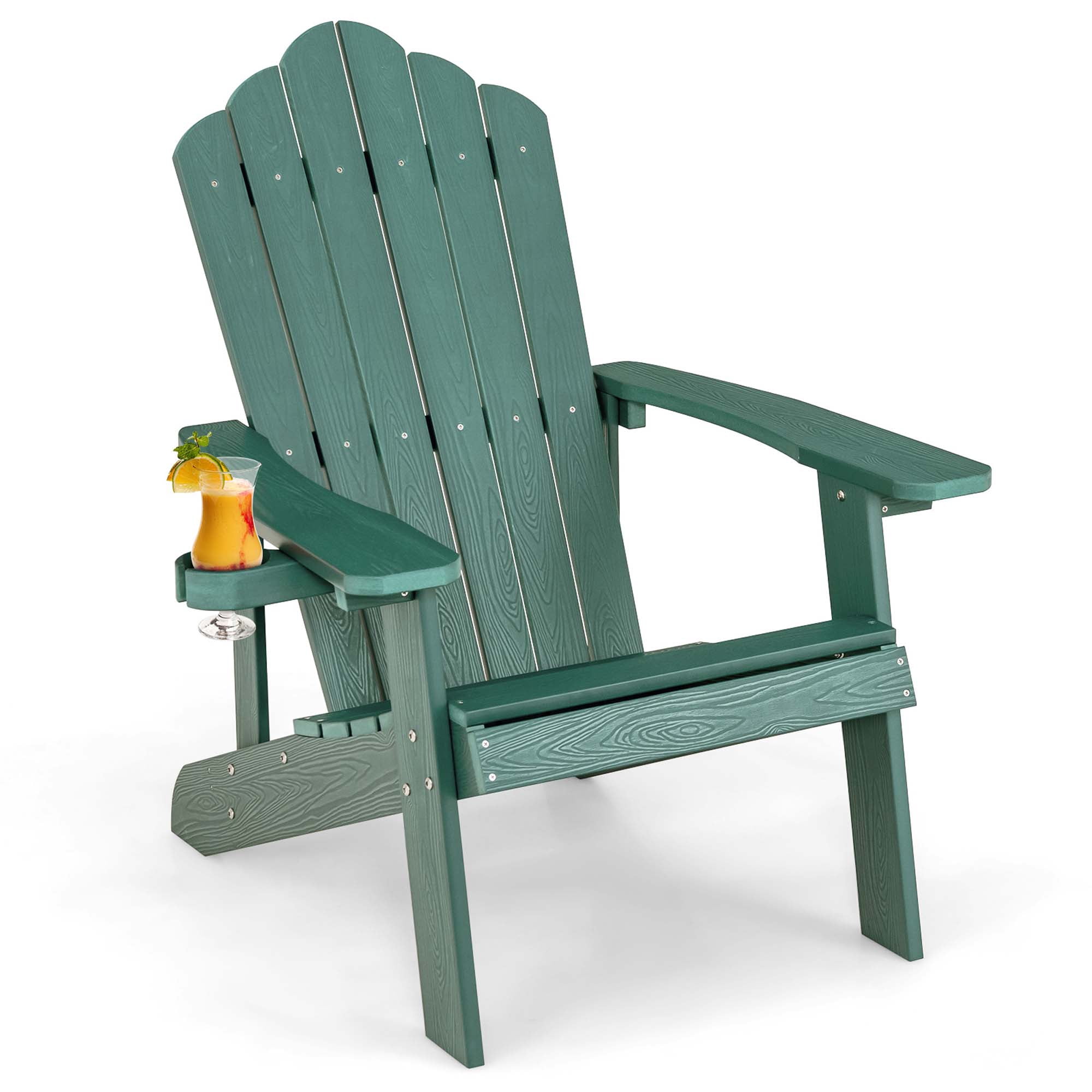 Costway Patio HIPS Adirondack Chair with Cup Holder Weather Resistant Outdoor 380 LBS Green