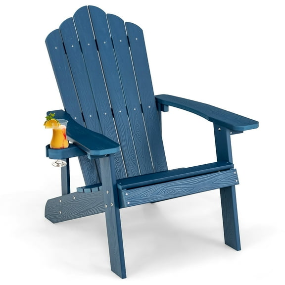 Costway Patio HIPS Adirondack Chair with Cup Holder Weather Resistant Outdoor 380 LBS Navy