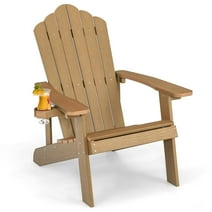 Costway Patio HIPS Adirondack Chair with Cup Holder Weather Resistant Outdoor 380 LBS Teak