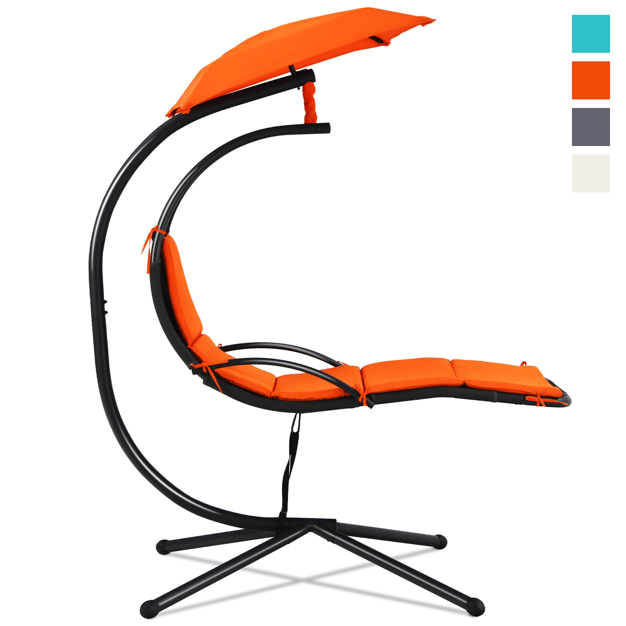 Walmart Coupons of Costway Patio Hanging Hammock Chaise Lounge Chair with Canopy Cushion Orange
