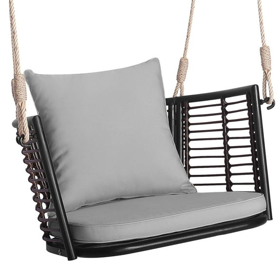 Costway Patio Hanging Rattan Basket Chair Swing Hammock Chair with Seat Cushion Grey