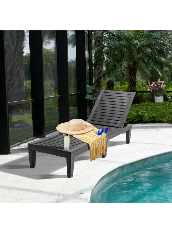Costway Patio Lounge Chair Chaise Recliner Weather Resistant Adjustable Black
