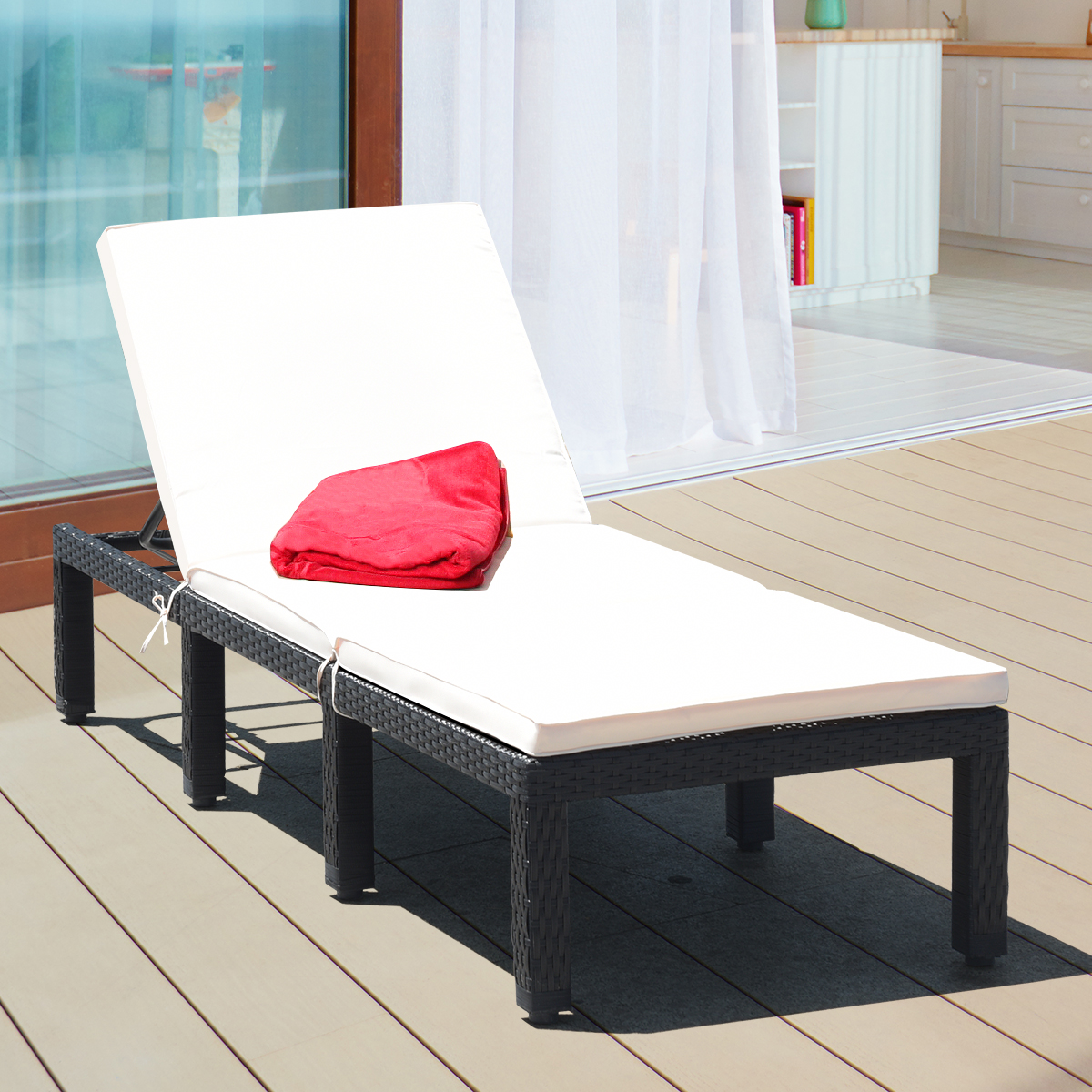 Costway Patio Lounge Chaise Couch Cushioned Rattan Height Adjustable Garden White - image 1 of 9