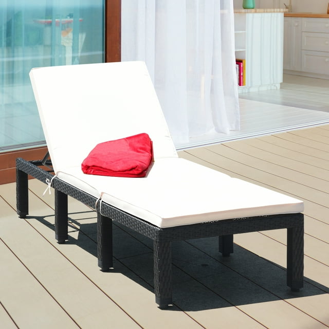 Costway Patio Lounge Chaise Couch Cushioned Rattan Height Adjustable Garden White