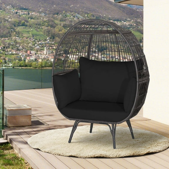 Costway Patio Oversized Rattan Wicker Egg Chair Lounge Basket 4 Cushion Indoor & Outdoor