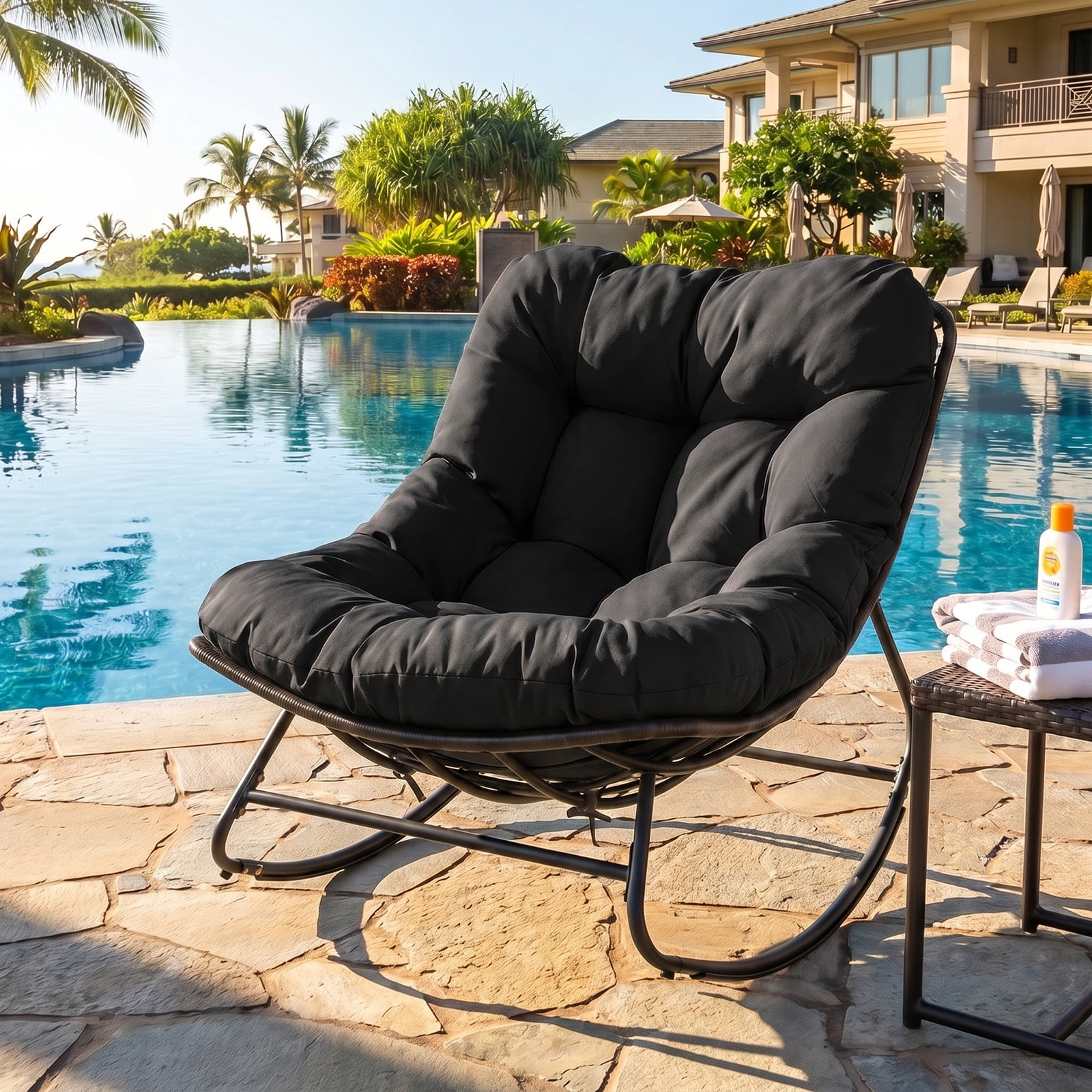 Costway Patio Papasan Rocking Chair,Oversized Egg-shaped Rocker with ...