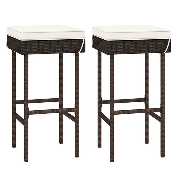 Costway Patio Rattan Barstools Set of 2 Outdoor Wicker Bar Height Chairs with Footrest