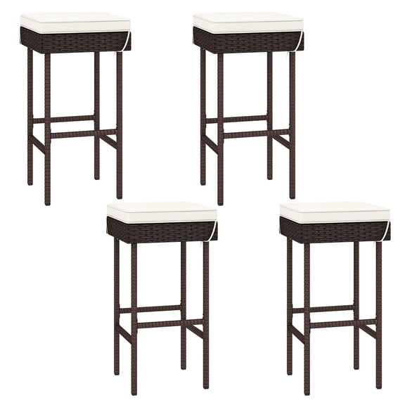 Costway Patio Rattan Barstools Set of 4 Outdoor Wicker Bar Height Chairs with Footrest