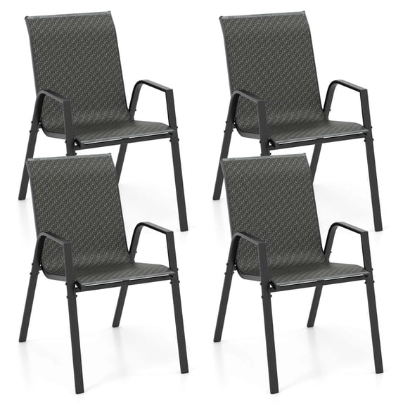 Costway patio rattan chairs set of 4 stackable dining chairs with brown wicker woven backrest