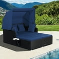 thumbnail image 1 of Costway Patio Rattan Daybed Lounge Retractable Top Canopy Side Tables Cushions Navy, 1 of 10