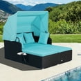 thumbnail image 1 of Costway Patio Rattan Daybed Lounge Retractable Top Canopy Side Tables Cushions Black + Turquoise, 1 of 10