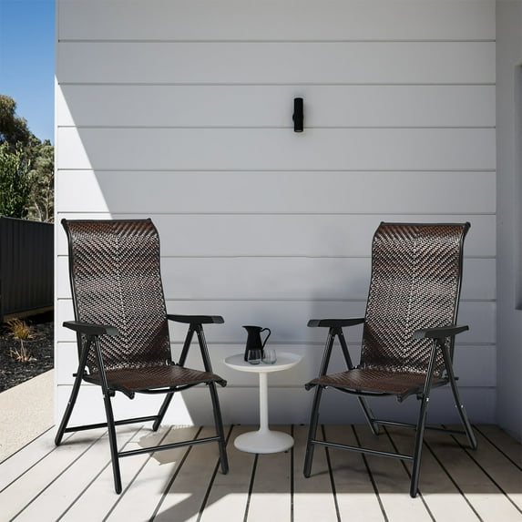 Costway 2 PCS Patio Rattan Folding Chair Recliner Back Adjustable