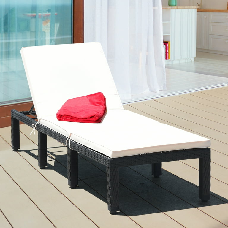 Costway Patio Rattan Lounge Chair Chaise Couch Cushioned Height Adjustable Pool Garden White