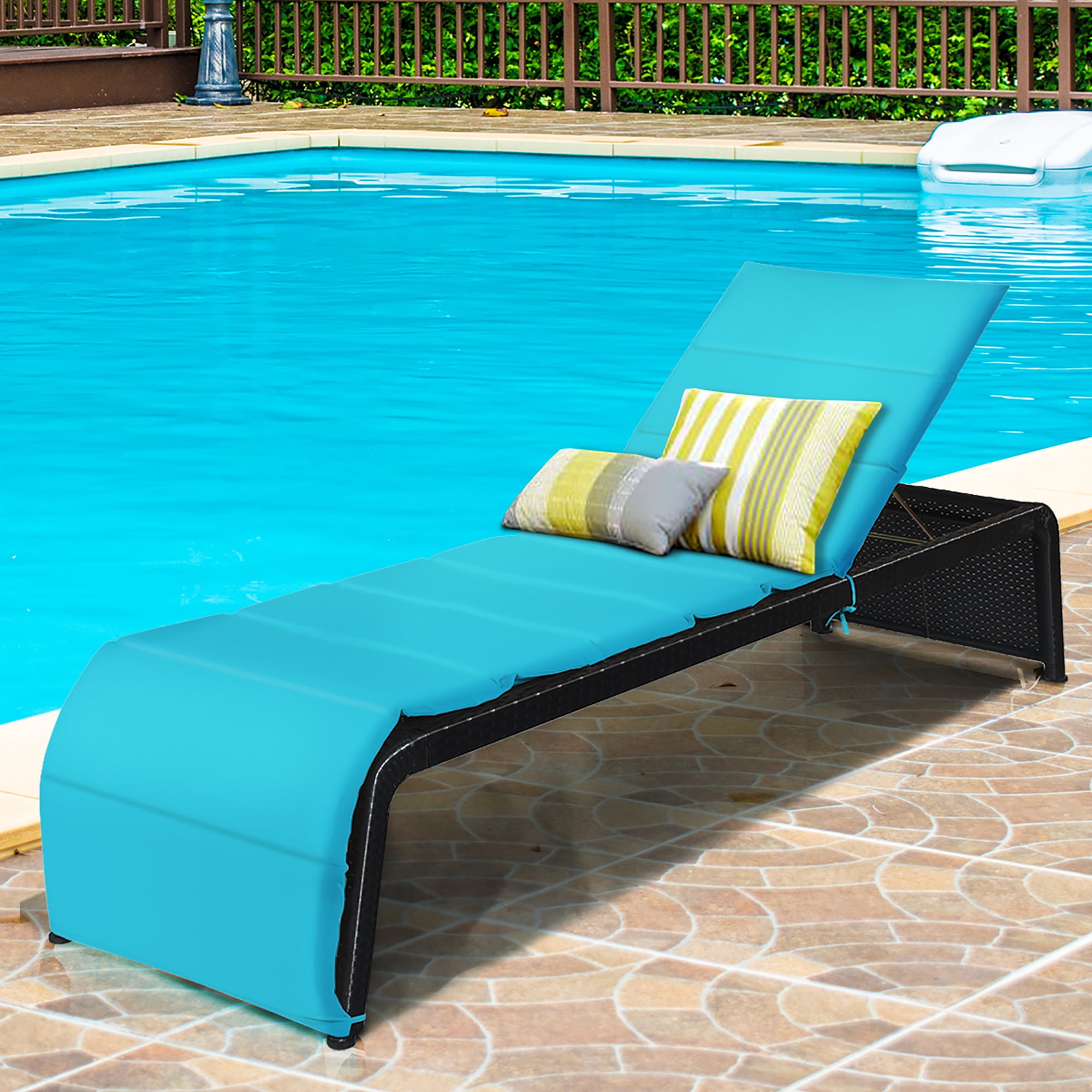 Costway Patio Rattan Lounge Chair, Adjustable Back, Turquoise - Walmart.com