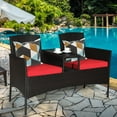 thumbnail image 1 of Costway Patio Rattan Loveseat Sofa Cushioned Coffee Table Red, 1 of 12