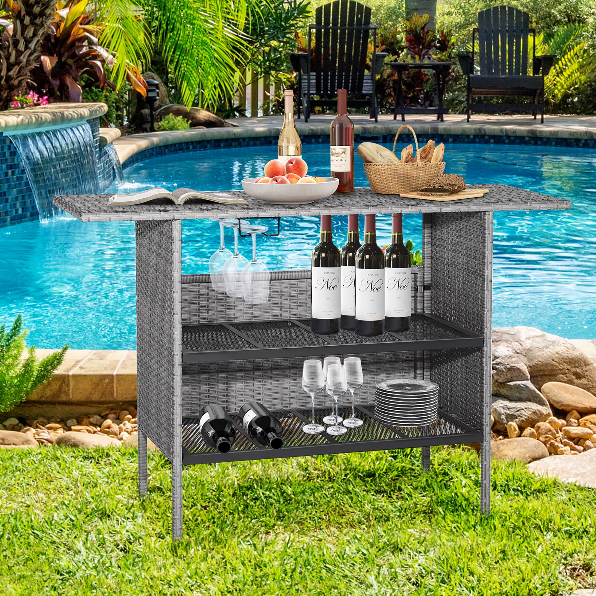 Costway outdoor patio rattan bar counter table hotsell