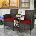 thumbnail image 1 of Costway Patio Rattan Wicker Conversation Set Sofa Cushioned Loveseat Glass Table Red, 1 of 9