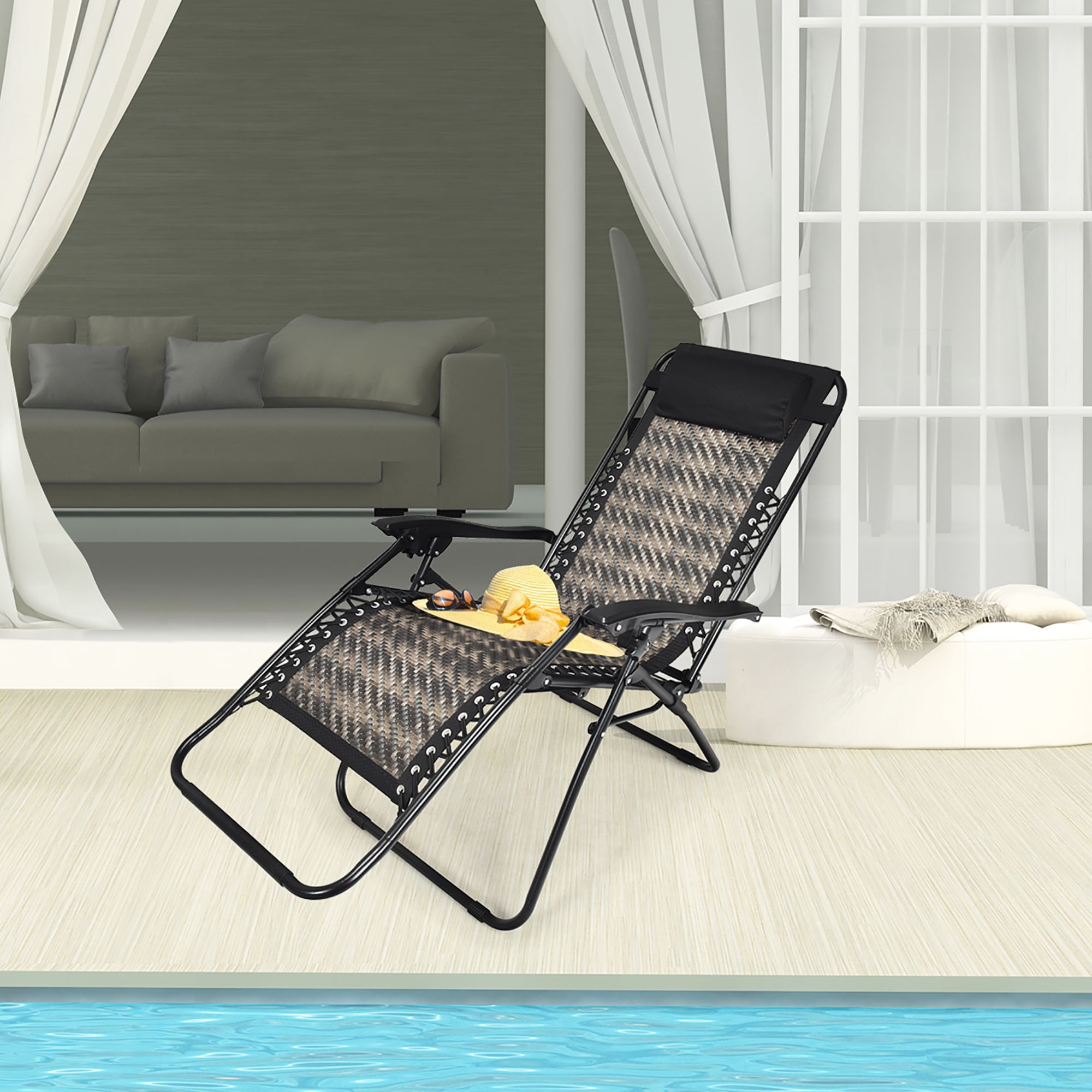 Costway Adjustable Outdoor Patio Rattan Zero Gravity Reclining Lounge ...