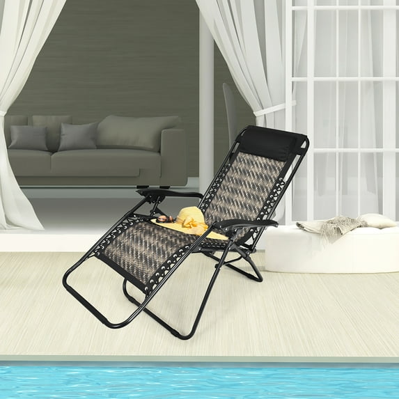 Costway Patio Rattan Zero Gravity Lounge Chair Folding Recliner W/Headrest Mix Gray