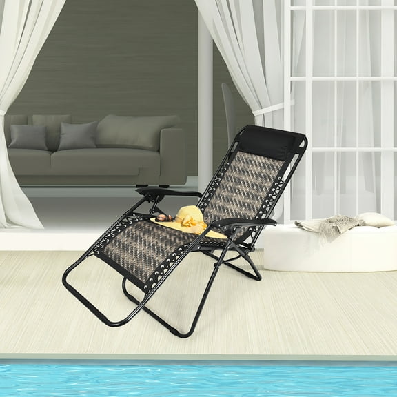 Costway Patio Rattan Zero Gravity Lounge Chair Folding Recliner W/Headrest Mix Gray