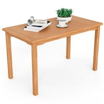 Costway Patio Rectangle Dining Table Indonesia Teak Wood Spacious Slatted Tabletop Outdoor Up to 6