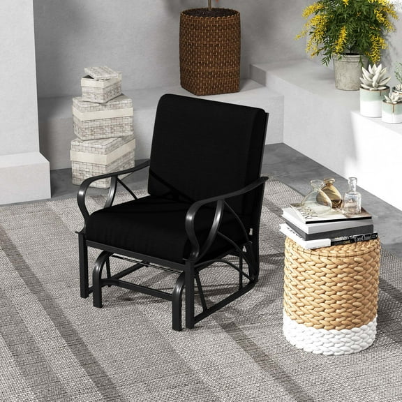 Costway Patio Rocking Chair with Cushion Heavy-Duty Metal Frame Smooth Glider Outdoor Black