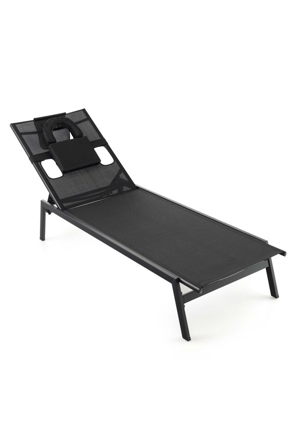 Patio Tanning Lounge Chair 5-Position Outdoor Recliner with Face Hole Poolside Black