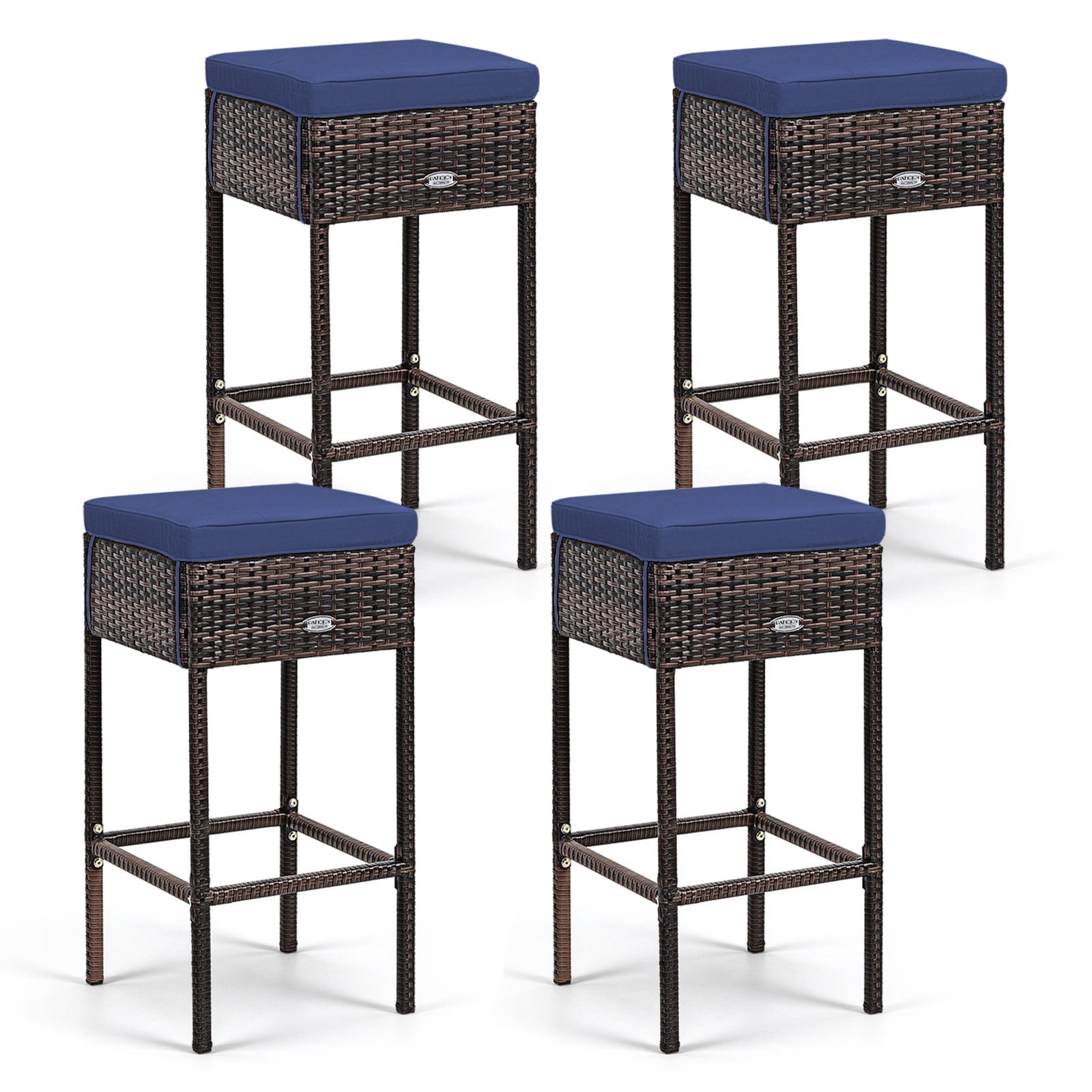 Stackable Wicker Bar Stools Costway Patio Wicker Bar Stools Set of 4 with Seat Cushions Footrest ...