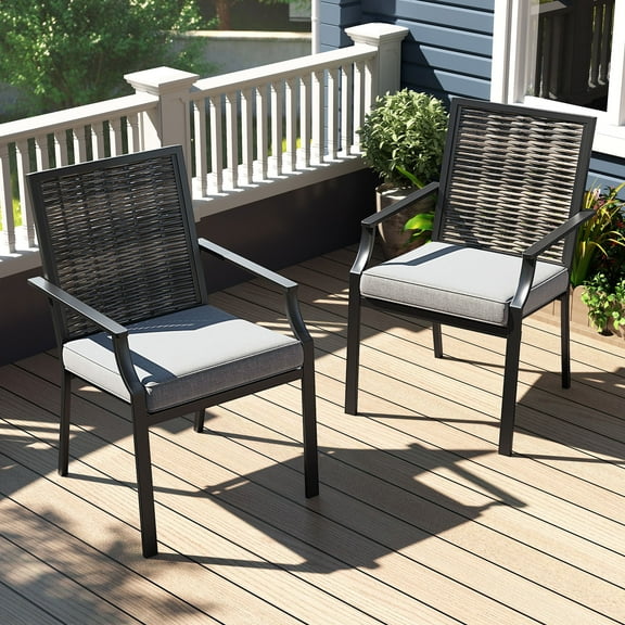 Costway Patio Wicker Chairs Set of 2 Stackable Rattan Armchairs with Removable Cushions
