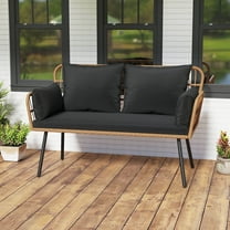 Costway Patio Wicker Loveseat Furniture with Seat Back Cushions, Heavy-Duty Metal Legs Black