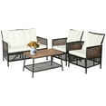 thumbnail image 1 of Costway Patiojoy 4 Pieces Patio Rattan Furniture Set with Wood Table, Mix Reddish Brown, 1 of 9
