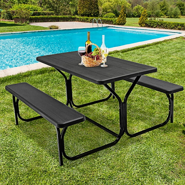 Costway Picnic Table Bench Set Outdoor Backyard Iron Patio Garden