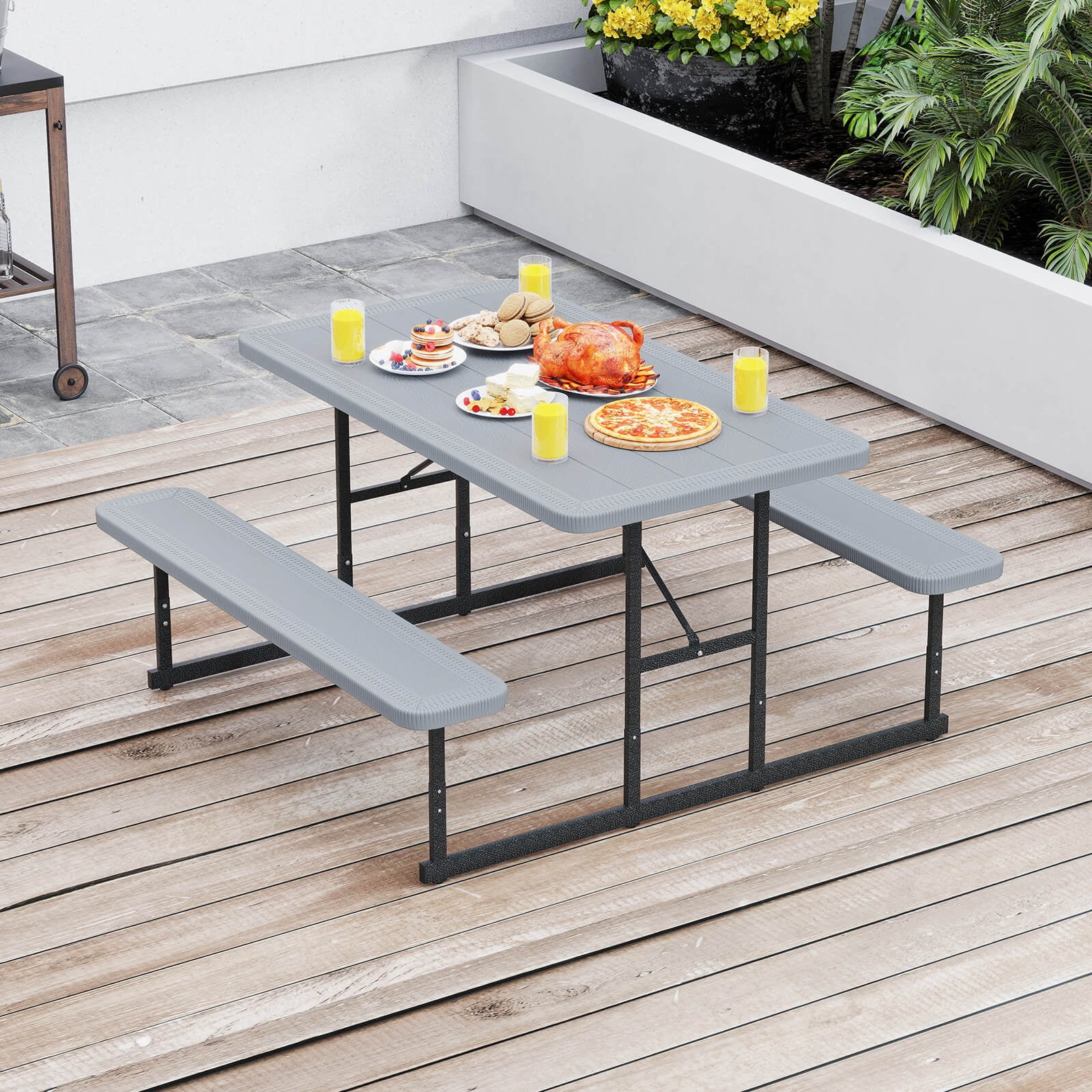 Costway Picnic Table Bench Set for 2-4 People Outdoor Rectangular ...