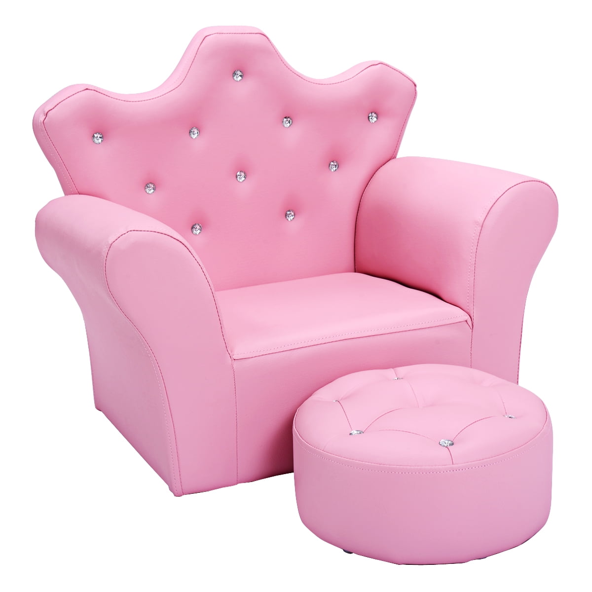 Pink Faux Leather Princess Armchair with Ottoman