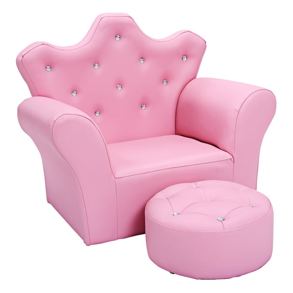 Costway Pink Kids Sofa Armrest Chair Couch Children Toddler Birthday Gift with Ottoman Pink