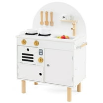 Costway Play Kitchen for Kids with Stoves Faucet Sink Microwave Oven Cooking Accessories White