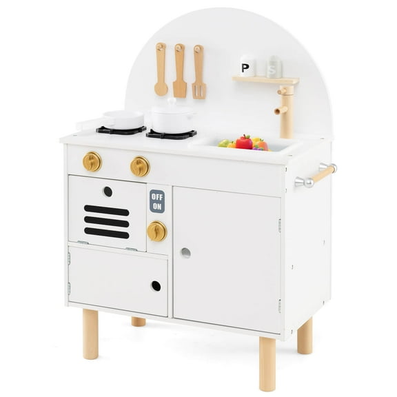 Costway Play Kitchen for Kids with Stoves Faucet Sink Microwave Oven Cooking Accessories White