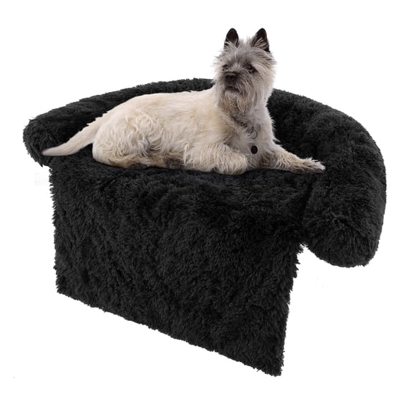 Costway Plush Calming Dog Couch Bed with Anti-Slip Bottom Plush Mat for Medium Dogs & Cats Black