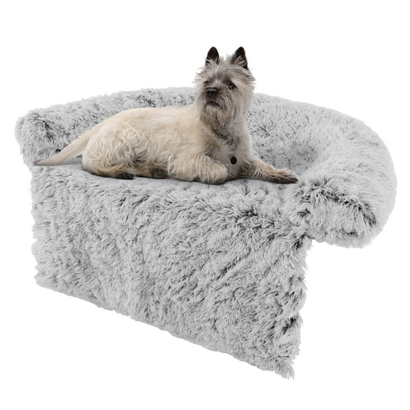 Costway Plush Calming Dog Couch Bed with Anti-Slip Bottom Plush Mat for Medium Dogs & Cats Gray